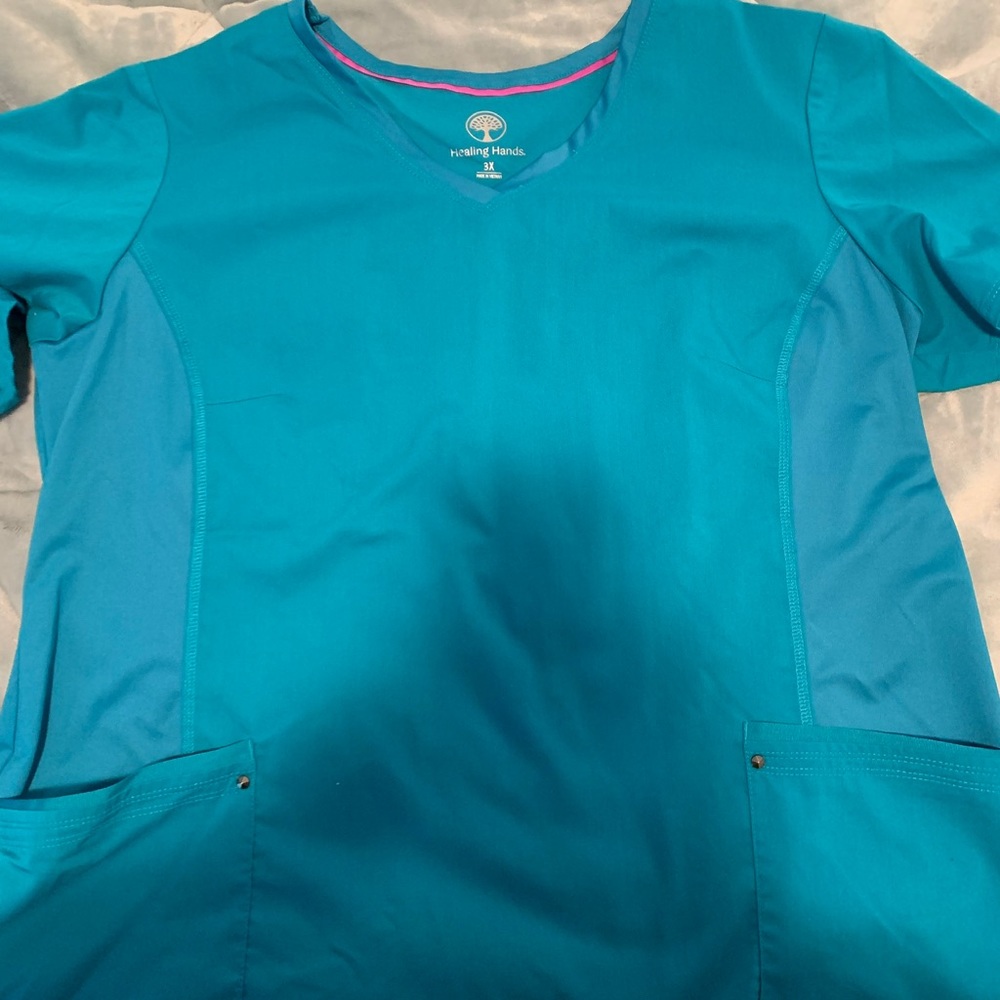 Teal healing hands scrub top 3x